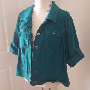 Lane Bryant Teal Stretch Crop Denim Jacket
